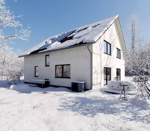 Einfamilienhaus Sanierung im Winter mit Wärmepumpe CHA