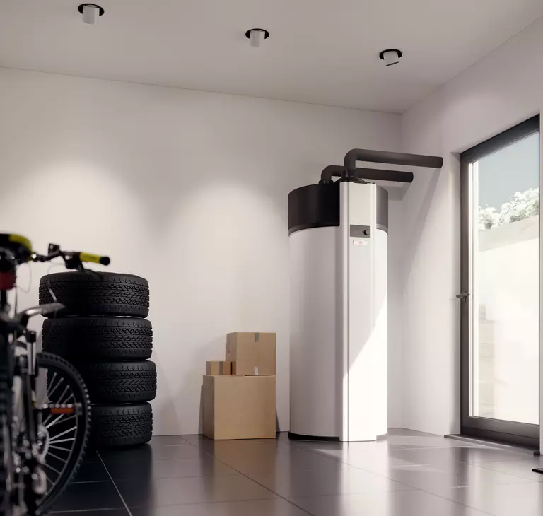 Heizraum mit WOLF Warmwasser Wärmepumpe FHS