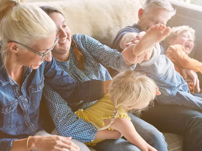 Happy family on the couch