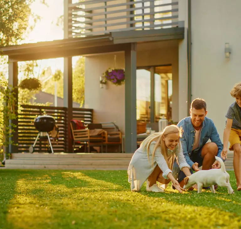 Family outside in the garden