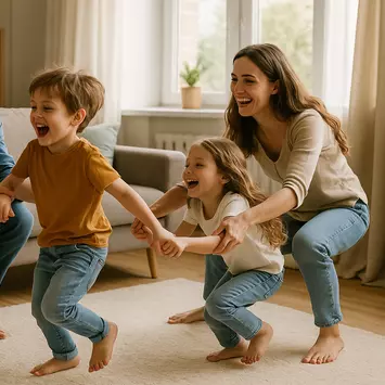 Familie im Wohnzimmer macht Spaß