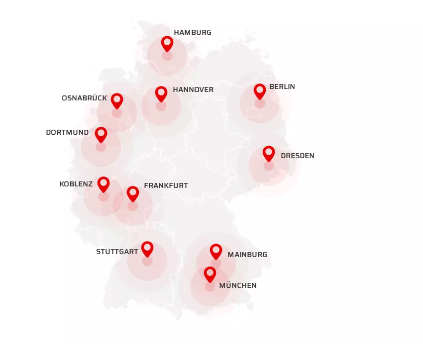 Grafik mit Übersicht der Wolf Verkaufsbüros in Deutschland 