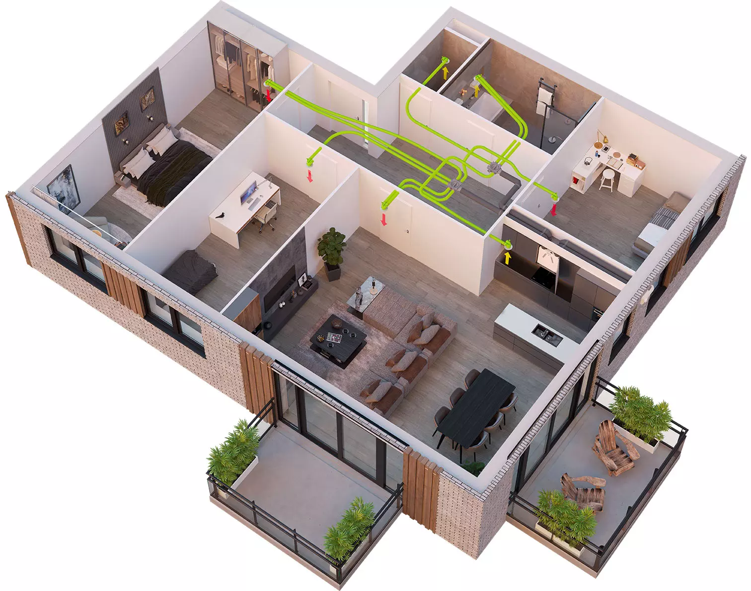 Einbausituation FWL-200 Wohnraumlüftung Wohnung