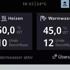 Darstellung des Anzeigefenster um zu sehen wie die IST-Temperatur  des Wasser oder des Heizen 